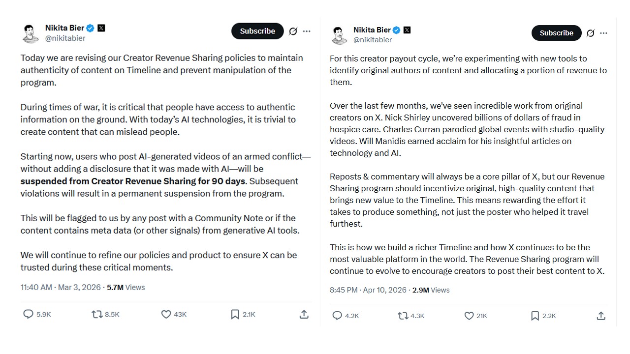 Nikita Bier X Posts Monetization Changes March April 2026